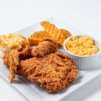 3 Piece Combo · 3 Pieces of chicken, small side, biscuit + drink.  white cal 1360-1790 dark cal 1170-1600