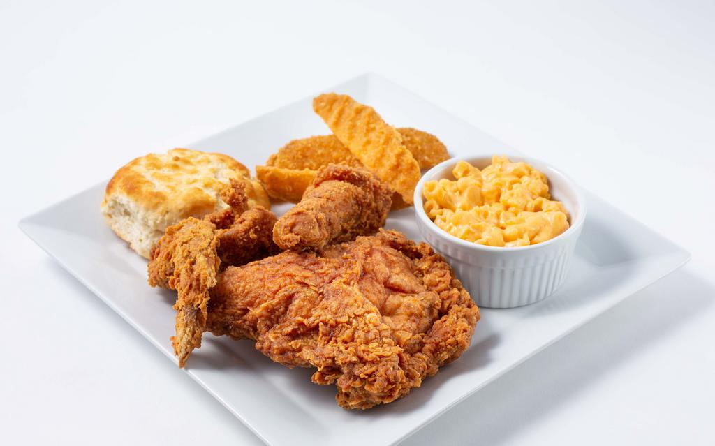 3 Piece Combo · 3 Pieces of chicken, small side, biscuit + drink.  white cal 1360-1790 dark cal 1170-1600