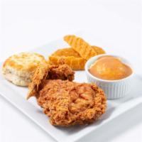 2 Piece Combo · 2 Pieces of chicken, small side, biscuit + drink.  white cal 1190-1620 dark cal 1040-1470