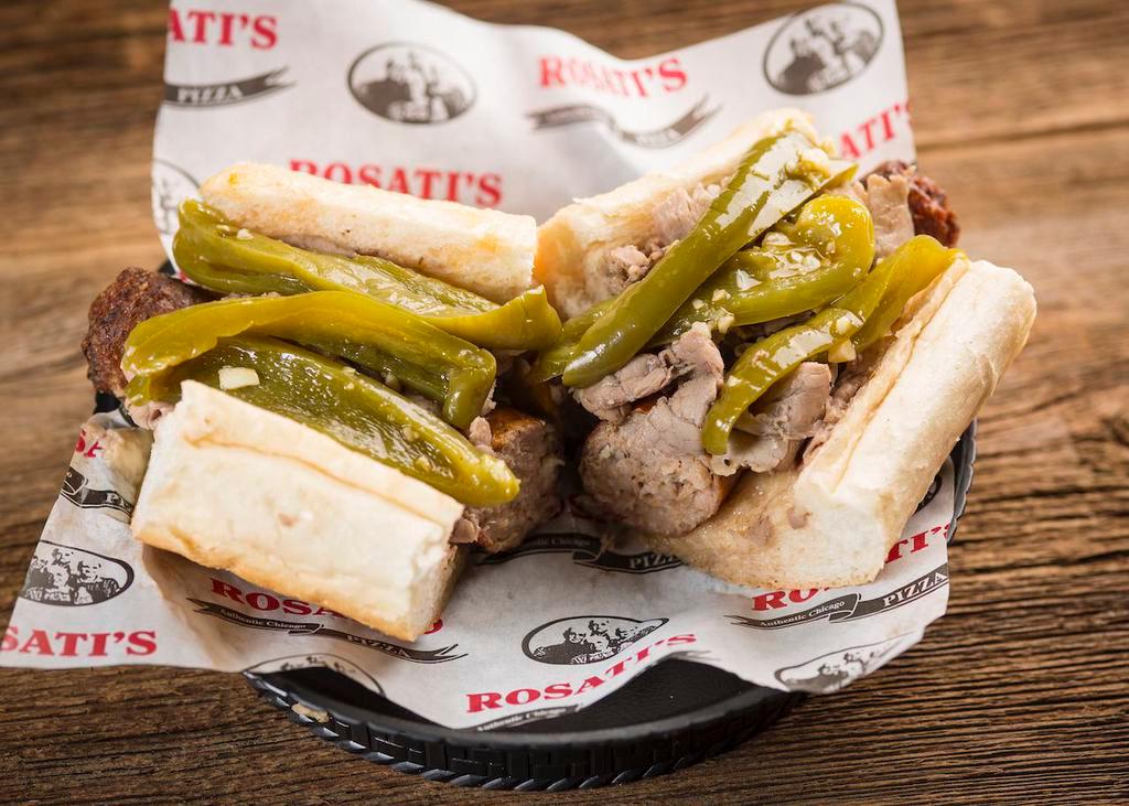 Combo · Rosati’s Italian sausage link & beef on Italian bread with sweet peppers.