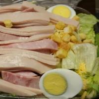 Chef Salad · Ham, Turkey, Cheese, Tomatoes, Croutons, Hard Boiled Egg.