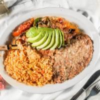 Pollo Caliente · Served with spinach rice and refried beans or black beans. your choice of tortillas corn or ...