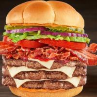 Triple Smoky Bbq Bacon Buford · New Smoky BBQ Bacon Buford features three 100% beef hand-seasoned patties topped with Swiss ...