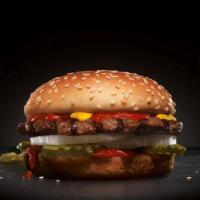 Big Hamburger · Charbroiled All-Beef Patty, Dill Pickles, Onions, Mustard and Ketchup on a sesame seed bun.