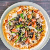 Veggie · Mushrooms, green peppers, fresh tomatoes, onions, and black olives.