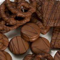 Chocolate Dipped Items · Salty, crunchy, chewy, fruity and sweet treats dipped in milk chocolate, semi-sweet dark cho...