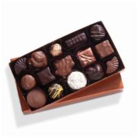 Small Chocolate Gift Box Assortment 8.5 Oz. · A sampling of butter creams, chewy caramels and peanut butter pails™, in rich milk and semi-...