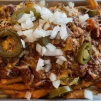 Chili Cheese Fries · House-made beef chili, French fries, cheese, jalapeño, onion and sour cream.