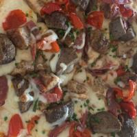 Pizza Di Carne · Italian Sausage, Salami, Pepperoni, Mozzarella, House -made Pizza Sauce.
