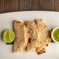 Sinaloa Shrimp Tacos “Gobernador” · melted jack cheese, pico de gallo, habanero, scallion pesto.