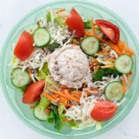 Deluxe Salad · shredded mozzarella, tomatoes, carrots, cucumbers, sunflower seeds served with fresh romaine...