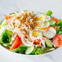 Cobb Salad · shredded chicken breast, sliced egg, shredded mozzarella, soy bacon bits, tomatoes, carrots,...