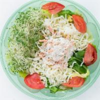 Chicken Salad · chicken salad, shredded mozzarella, tomatoes, sprouts served with fresh romaine and iceberg ...