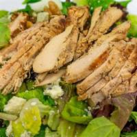 Exotic Chicken Salad · Mixed greens, bleu cheese crumbs, walnuts, dried cranberries with balsamic vinaigrette on th...