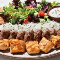 Chicken Kabob & Koobideh Kabob Plate · Thinly cut pieces of savory chicken and our seasoned minced beef. Plate includes basmati ric...
