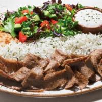 Gyro Meat Plate · A Never, Ever blend of beef, lamb and traditional Near Eastern spices. Plates include: Basma...