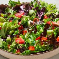House Salad · Lettuce Medley, tomato, cucumber, house vinaigrette (177 Cals).  Pita bread (+110 Cals).  Ad...