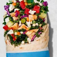 Mediterranean Wrap · Kale medley, pearled couscous, diced tomato, cucumber, red onion, mint, parsley, scallions, ...