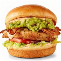 Grilled Chicken Club Sandwich · Grilled chicken breast topped with Swiss cheese, bacon, guacamole, bacon aioli, lettuce and ...