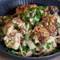Cauliflower Salad · Roasted cauliflower fleurettes mixed with tahini, lemon vinaigrette, pickled onions, and cil...