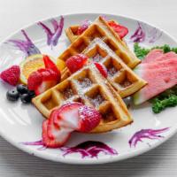 Belgian Waffle W/ Fresh Strawberries* · 