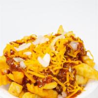 Chili Cheese Fries · With onions.