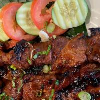 Pork Bbq Skewers · Delicious marinated pork sliced, skewered and grilled until perfectly done.