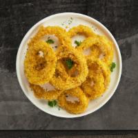 The Golden Ring · (Vegetarian) Sliced onions dipped in a light batter and fried until crispy and golden brown.