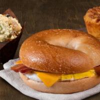Bacon & Cheddar Brunch Special · Bacon & Cheddar Egg Sandwich, Twice-Baked Hash Brown and  Chocolate Croissant.