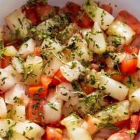 Large Shirazi Salad · Chopped cucumber, tomatoes, and onions.