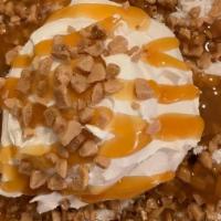 Taste Of Toffee · Funnel cake tipped with caramel, toffee bits