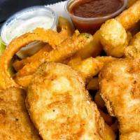 Tender Munchies Box · 3 Chicken tenders with our famous munchies fries. Waffle fries, tater tots, crinkle cut frie...