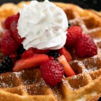 Mixed Berry Waffle · Our made from scratch waffle mix with real vanilla extract, topped with macerated berries, p...