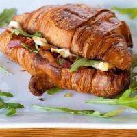 Brie, Fig Jam, Bacon, Arugula Sandwich · Brie fig jam bacon and arugula sandwich. choice of freshly baked croissant or everything bagel