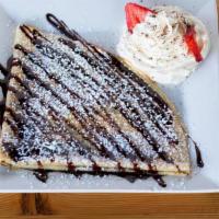 Nutella · Sweet crepe prepared with Nutella spread. Add strawberries, banana, or marshmallow for an ex...