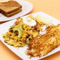 California Omelette · Crispy bacon, eggs, fresh avocado, sour cream, tomato, onions, bell peppers, mushrooms, spin...