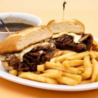 French Dip Combo · Juicy roast beef and melted Swiss cheese on a French roll. Comes with French fries or a sala...