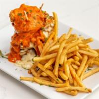 Crispy Chicken Tower · Stack of crispy chicken with mozzarella cheese and jalapeno with blazing sauce, served with ...