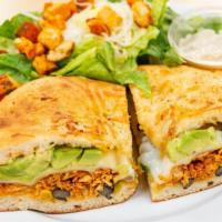 Spicy Chicken Sandwich · Spicy chicken breast, provolone cheese, chipotle mayonnaise, black bean, and corn salsa, and...