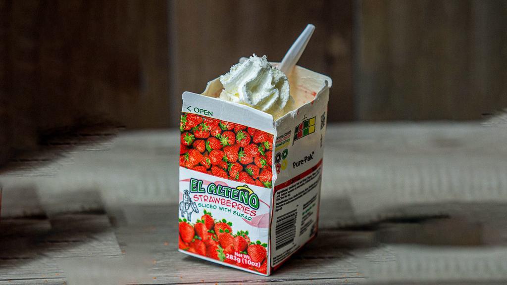 Frozen Strawberries · Frozen strawberries, sweet cream and whipped cream