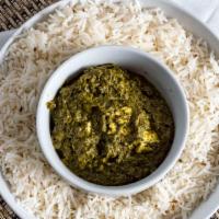 Saag Paneer · Spinach cooked with homemade cheese.