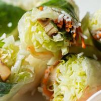 Vietnamese Handroll · Shrimp, chicken, lettuce, carrots, cilantro, mint leaves and rice vermicelli, wrapped in fre...