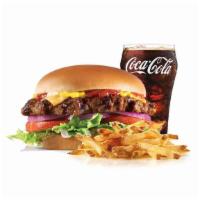 Original Thickburger (1/3 Lb.) (Small Combo) · Potato bun, mayo, catsup, mustard, pickle, lettuce, tomato, red onion, cheese. Come with a f...