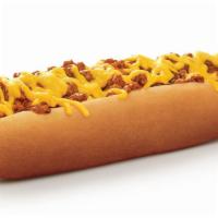Footlong Quarter Pound Coney · Footlong hotdog with Chili and Cheese.
