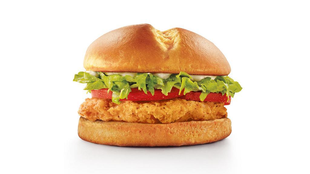 Classic Crispy Chicken Sandwich · Served with mayo, lettuce, tomato, on a ciabatta bun.