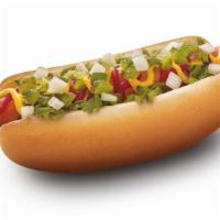 All-American Dog · all beef hot dog, ketchup, mustard, relish, onion