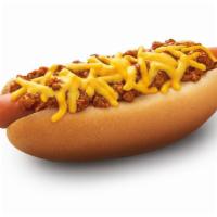 Chili Cheese Coney · all beef hot dog, chili, cheese
mustard and onion on request