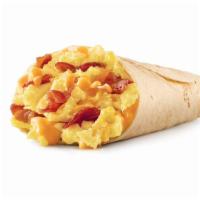 Breakfast Burrito · Comes with cheddar cheese, egg, and choice of bacon or sausage.  Scrambled eggs, melty chedd...