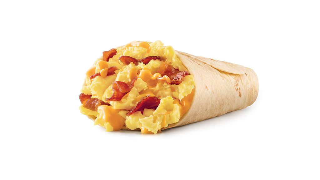 Breakfast Burrito · Comes with cheddar cheese, egg, and choice of bacon or sausage.  Scrambled eggs, melty cheddar cheese and crispy bacon, savory sausage or delicious ham, all wrapped up in a warm flour tortilla.