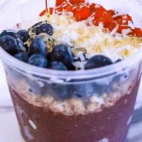 Acai Bowl (24Oz) · Pure Acai Roots (0g sugar), banana, strawberry, granolla, pineapple coconut juice (1oz only)...